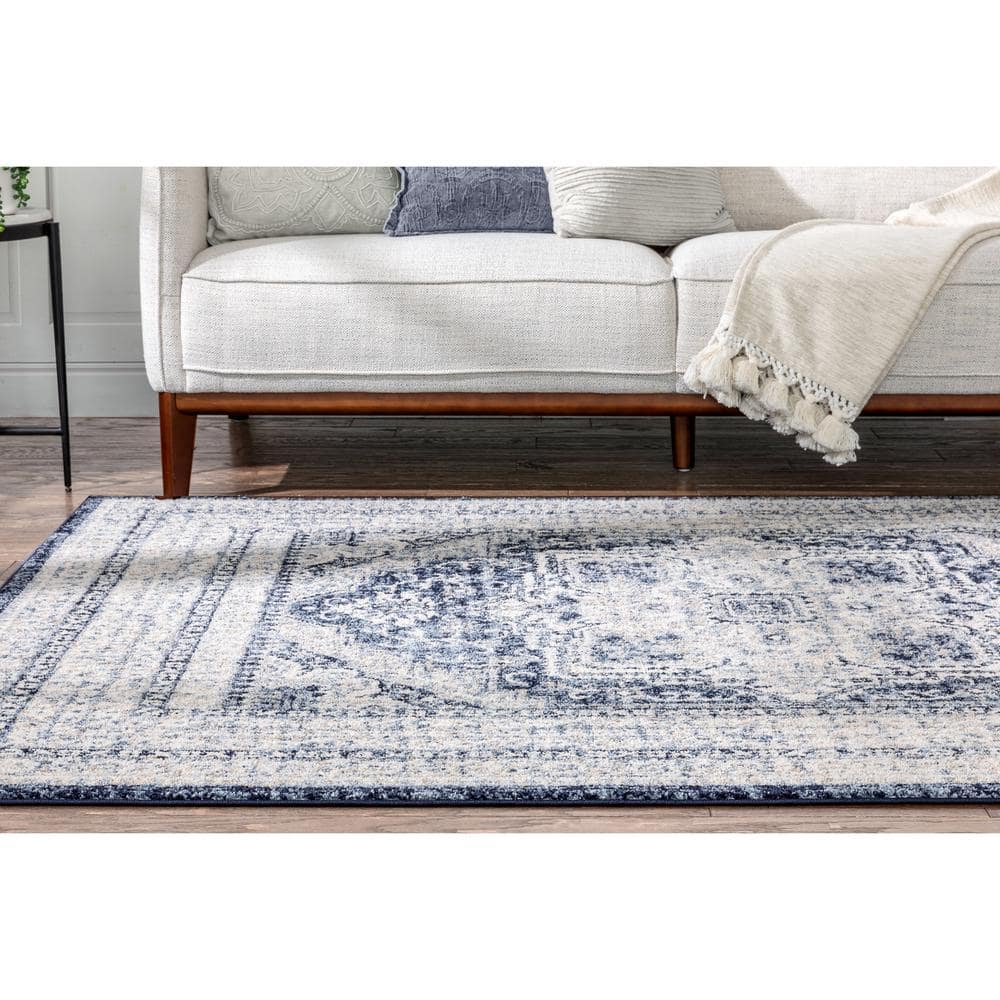 Blue 8' x 10' Reversible Oriental Synthetic Rug