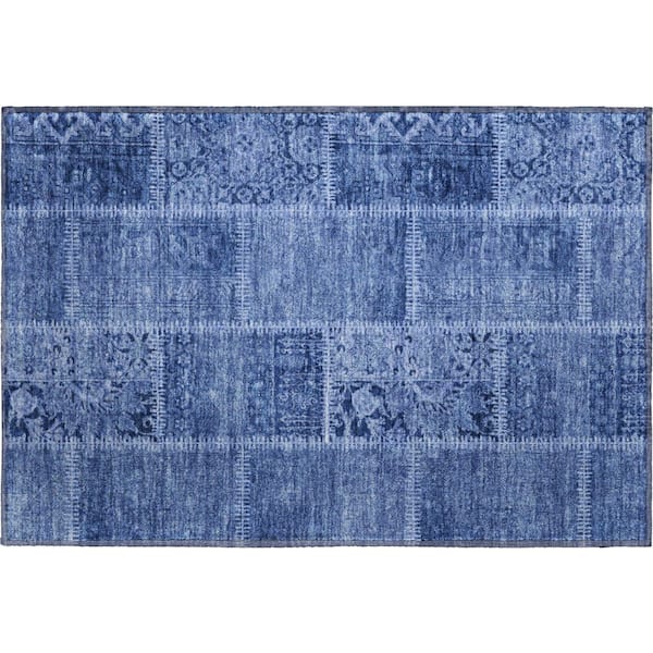 Mayfield Premium Machine Washable Indoor/Outdoor Geometric AMF635 Navy 1 ft. 8 in. x 2 ft. 6 in. Area Rug