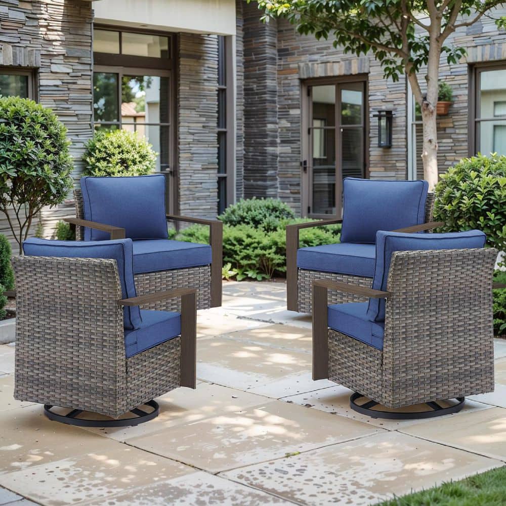 CubeEdge Gray Wicker Outdoor Swivel Glider with Blue Cushions and Square Metal Armrest Patio Swivel Rocker (4-Piece) price history on PriceWatchPro