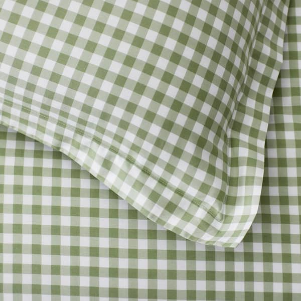 The Company Store Gingham Navy Organic Cotton Percale Twin XL Sheet Set, Blue