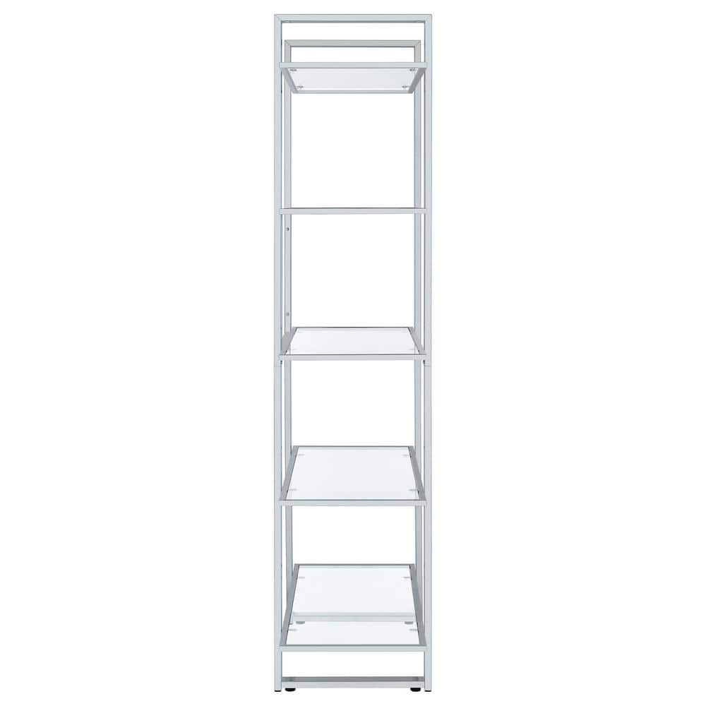 Hartford 79" Silver Chrome and Glass Shelf Bookcase