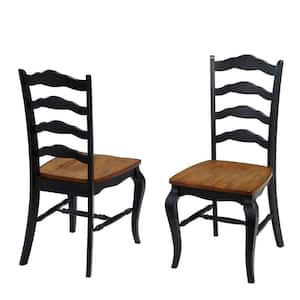 French Countryside Rubbed Black Oak Dining Chair (Set of 2)
