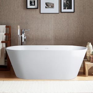 Alsace 59 in. Solid Surface Resin Stone Flatbottom Freestanding Bathtub in Glossy White