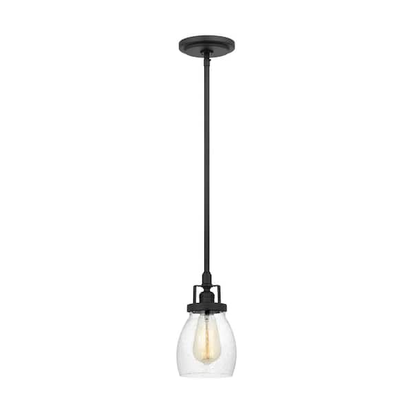 Generation Lighting Belton 1-Light Midnight Matte Black Mini-Pendant with LED Light Bulb