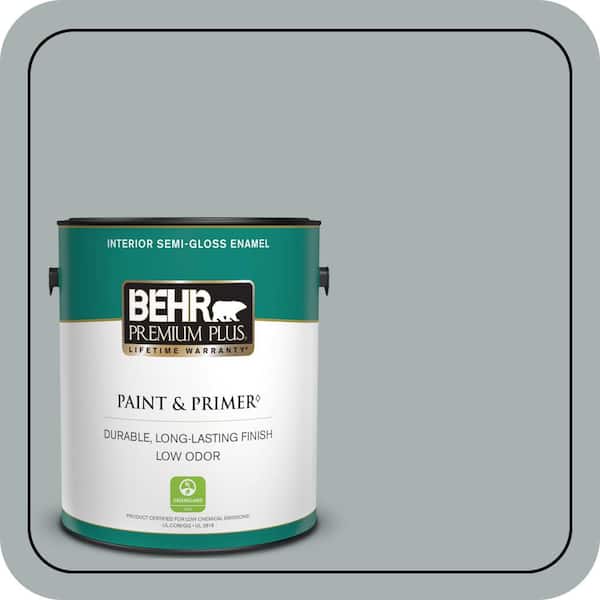 BEHR PREMIUM PLUS 1 gal. #730F-4 Flint Smoke Semi-Gloss Enamel Low Odor Interior Paint & Primer
