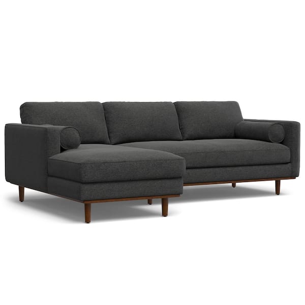 Morrison Mid Century 102 inch Straight Arm Woven-Blend Fabric Rectangle Left Sectional Sofa in. Charcoal Grey