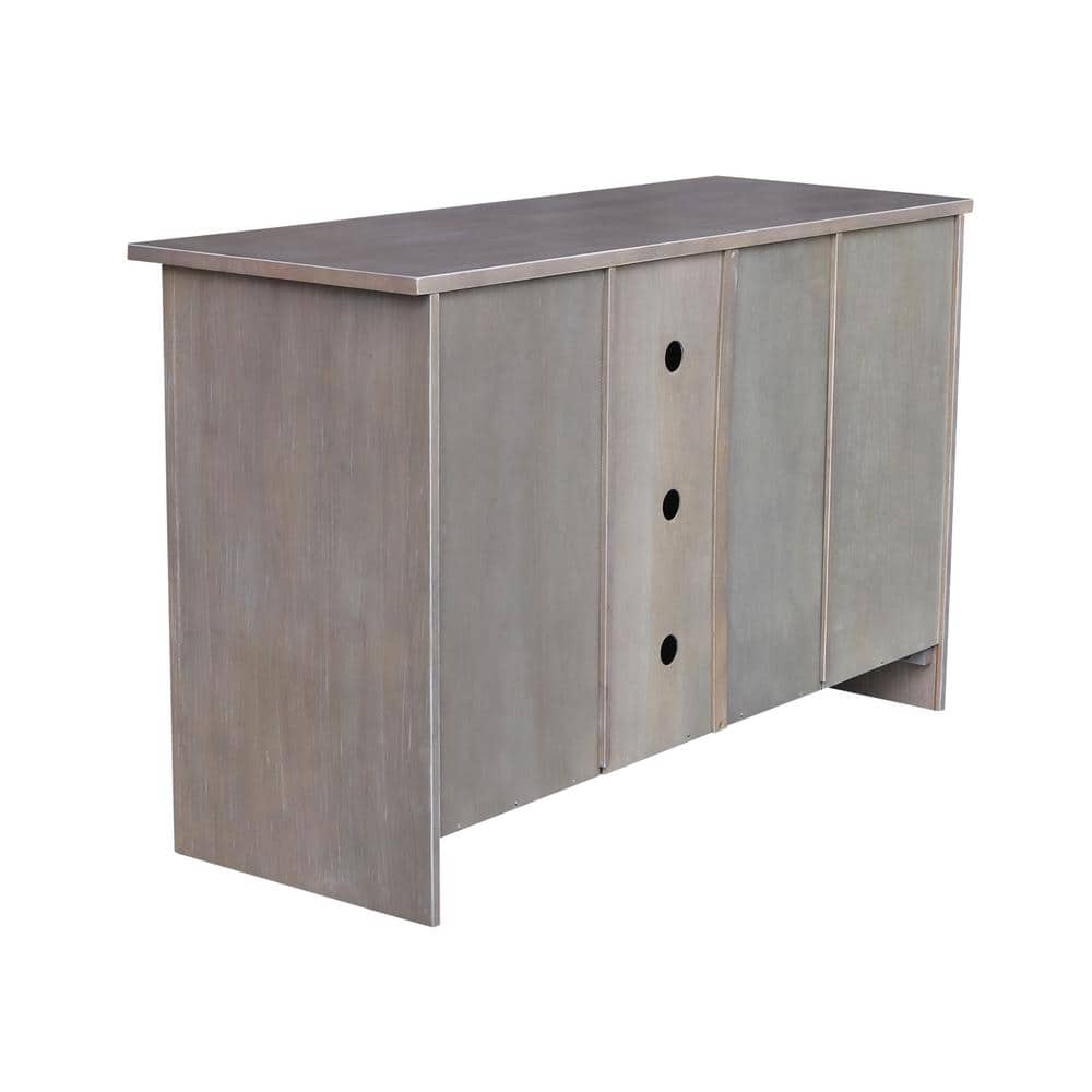 Washed Gray Taupe Solid Wood TV Stand with Cabinet