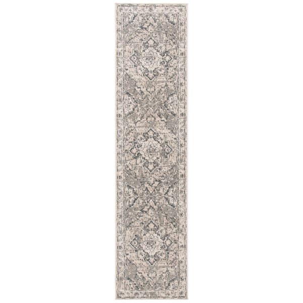 Pyramid 2 ft. x 7 ft. Ivory/Gray Ornate Border Runner Rug