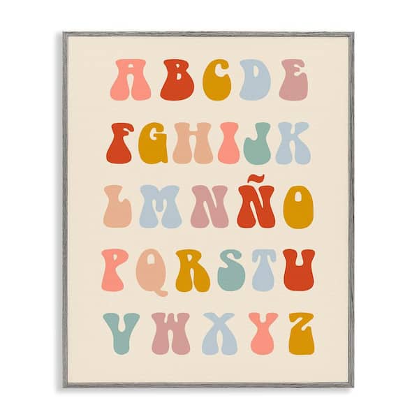 Stupell Industries Retro ABC Spanish Alphabet by Lil' Rue Gray Framed Typography Giclee Art Print 30 in. x 24 in.