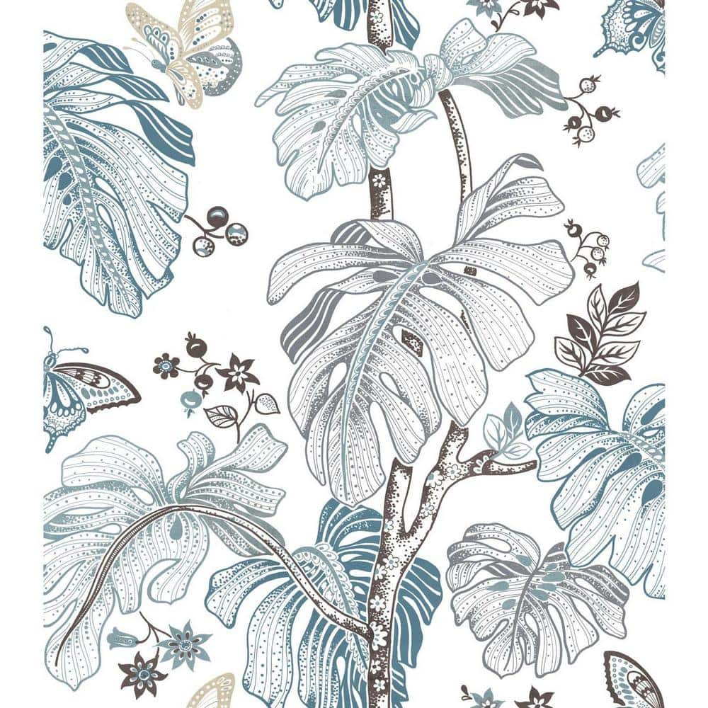Blue and Gray Tropical Palm Peel and Stick Wallpaper Roll