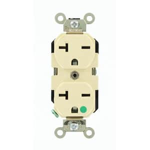 20 Amp Hospital Grade Extra Heavy Duty Self Grounding Duplex Outlet, Ivory