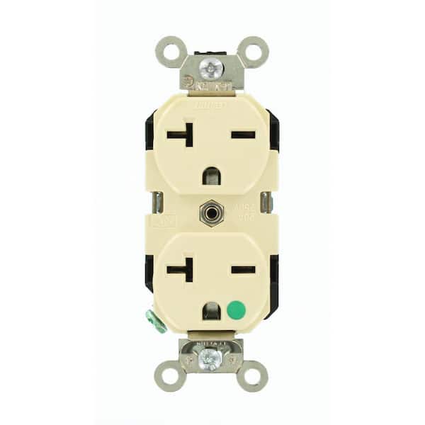 Leviton 20 Amp 250 V NEMA 6-20R Hospital Grade Duplex Outlet/Receptacle, Ivory (1-Pack) 8400-I