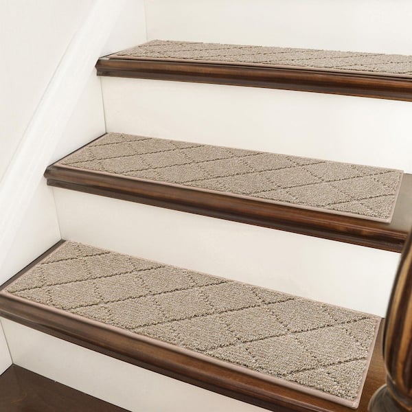 Beige 9 in. x 28 in. Polyester Stair Tread Cover (Set of 15)