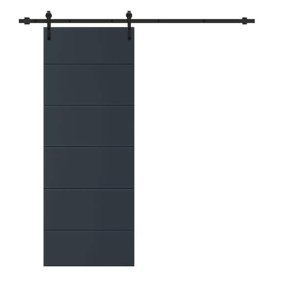 CALHOME Modern Classic 18 in. x 80 in. Charcoal Gray Stained Composite MDF Paneled Sliding Barn Door with Hardware Kit