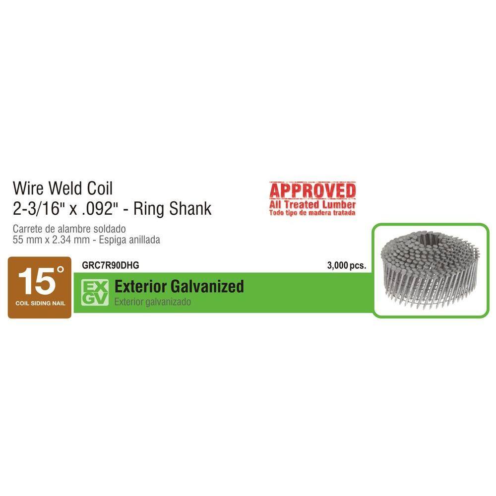 3600-Pack 2-1/2 X .092 Collated Siding Nails - Full Round Head 15 Degree Wire Coil