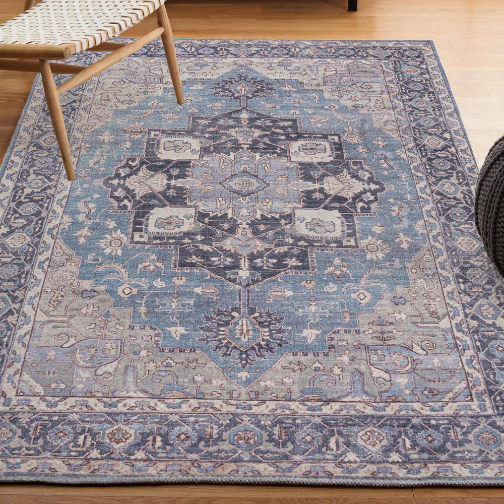 Maris Ornate Medallion Blue/Cream Chenille 4' x 6' Washable Area Rug