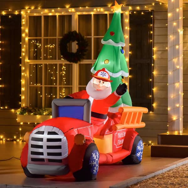 7.8 ft. Christmas Santa Inflatable Fire Truck Decoration with LED Lights, Automatic Inflation for Front Yard