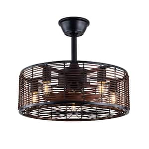 18.5 in. Indoor Retro Farmhouse Black Caged 4-Light Ceiling Fan with Light Kit and Remote