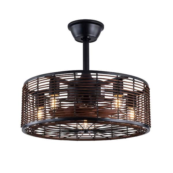 OUKANING 18.5 in. Indoor Retro Farmhouse Black Caged 4-Light Ceiling Fan with Light Kit and Remote