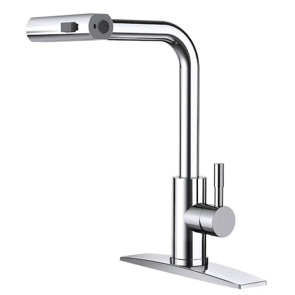 Single Handle Pull Down Sprayer Kitchen Faucet with 12.4 in. 90 Degree Spout Swivel in Polished Chrome