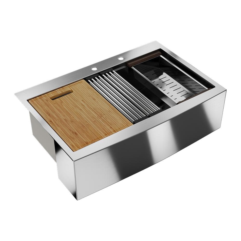 33" Stainless Steel Farmhouse Single Bowl Workstation Sink
