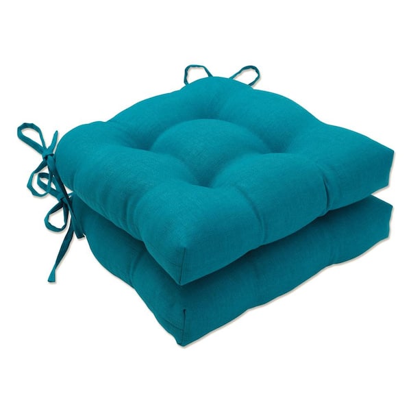 Pillow Perfect Solid 16 in. x 15.5 in. Outdoor Dining Chair Cushion in Blue (Set of 2)