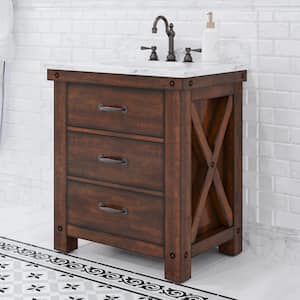 Aberdeen 30 in. W x 22 in. D Vanity in Rustic Sierra with Marble Vanity Top in White with White Basin and Faucet