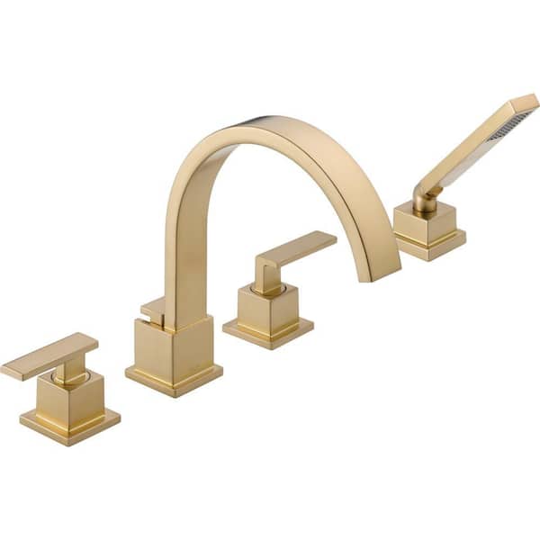 Delta Vero 2-Handle Deck-Mount Roman Tub Faucet with Hand Shower Trim Kit Only in Champagne Bronze (Valve Not Included)