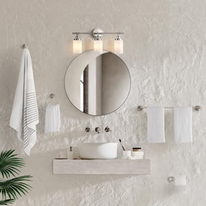 Egan 23.25 in. 3-Light Vanity Light with Frosted GlassShades and Bathroom Hardware Acessory Set Brushed Nickel (5-Piece)