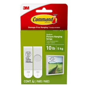 Medium (10lb) Picture Hanging Strips, White, 4 Pairs (8 strips), Damage-Free for Picture Frames and Other Decor