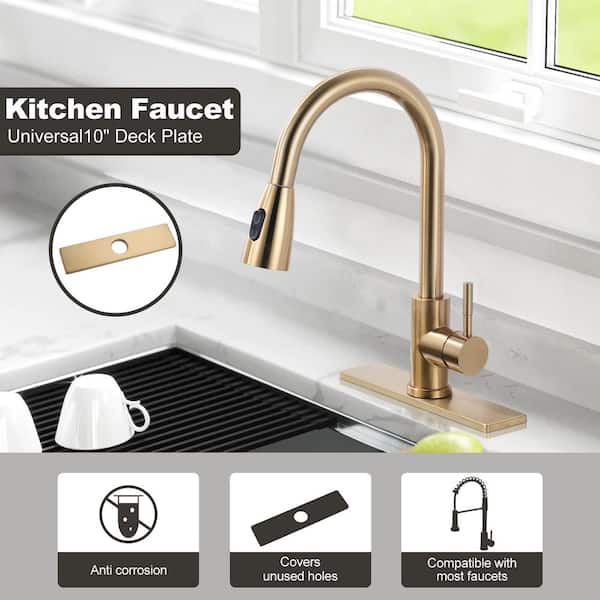 10 in. x 2.44 in. x 0.33 in. Stainless Steel Kitchen Sink Faucet Hole Cover Deck Plate Escutcheon in Gold