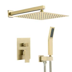 Single-Handle Rain 1-Spray Square 12 in. Shower System Shower Faucet Head with Handheld in Brushed Gold (Valve Included)