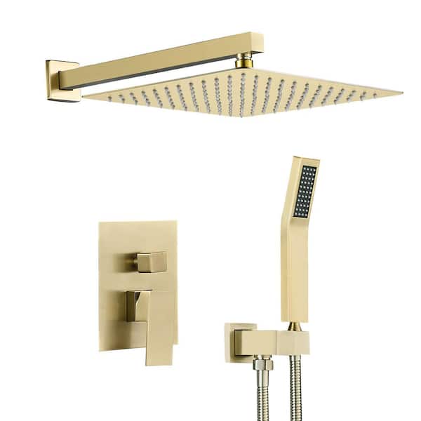 Zalerock Single-Handle Rain 1-Spray Square 12 in. Shower System Shower Faucet Head with Handheld in Brushed Gold (Valve Included)