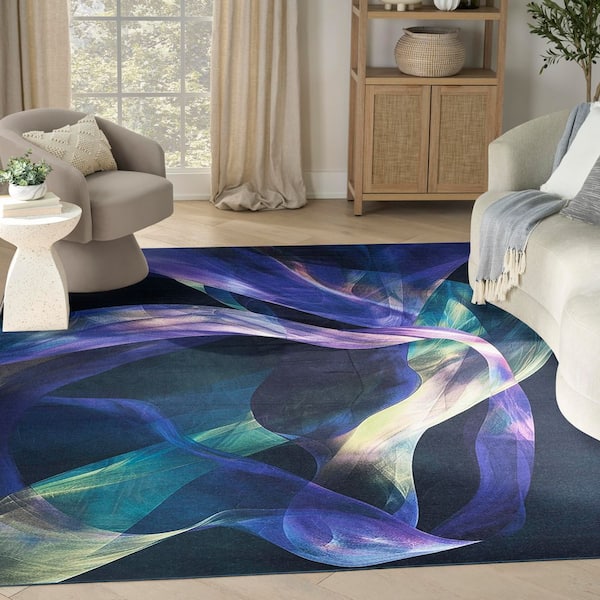 Washables Blue Multicolor 8 ft. x 10 ft. Abstract Contemporary Area Rug