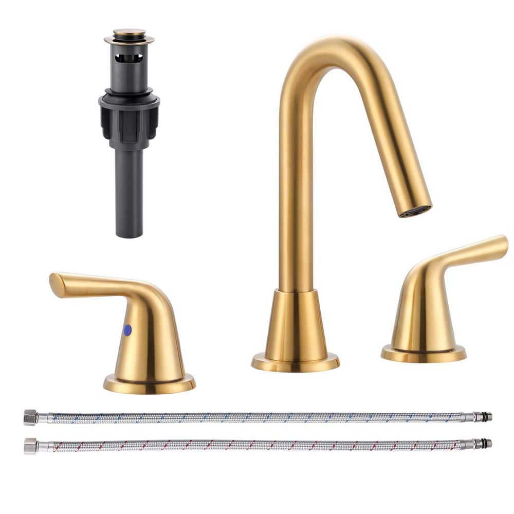 Widespread Double-Handle High-Arc Bathroom Sink Faucet with Pop-Up Drain and 360° Swivel Spout in Brushed Gold price history on PriceWatchPro
