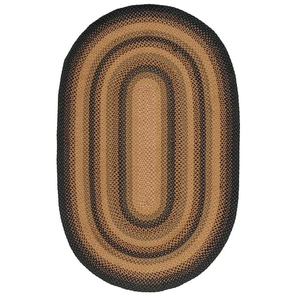 SAFAVIEH Braided Gold Sage Doormat 3 ft. x 5 ft. Striped Border Oval Area Rug