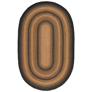Braided Gold Sage 4 ft. x 6 ft. Striped Border Oval Area Rug