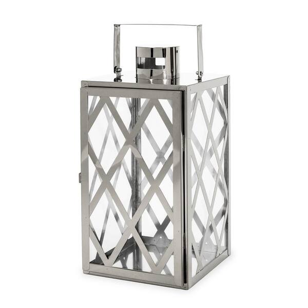 Noble House Farnsworth 7 in. x 14 in. Silver Stainless Steel Lantern