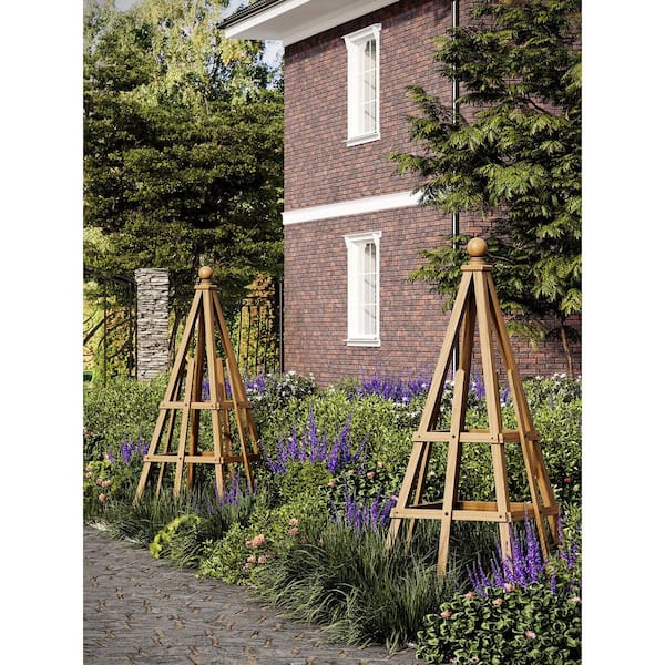 VITA 60 in. H Cedar Garden Obelisk Trellis, Golden Brown VT17749
