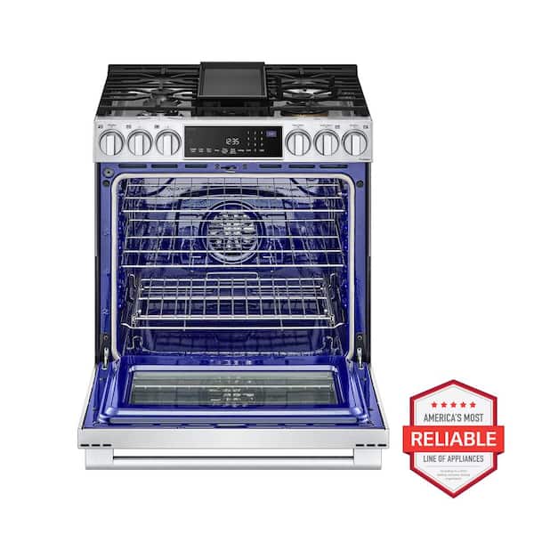 STUDIO 6.3 cu. ft. 30 in. SMART Slide-in Dual Fuel Range in PrintProof Stainless Steel with Air Sous Vide and Easy Clean