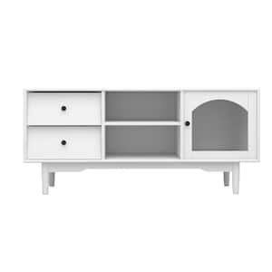 47.24 in. W x 15.75 in. D x 21.65 in. H White Linen Cabinet with Drawers, Open Shelves and Glass Door
