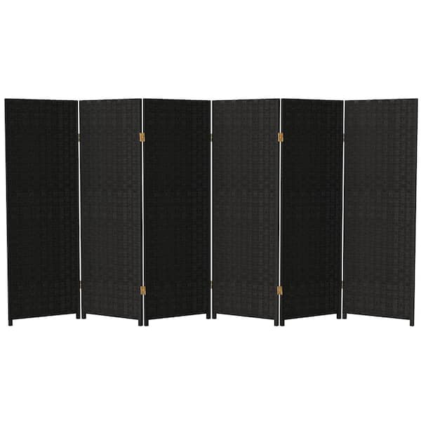 Woven Fiber 48 in. Black 6-Panel Room Divider