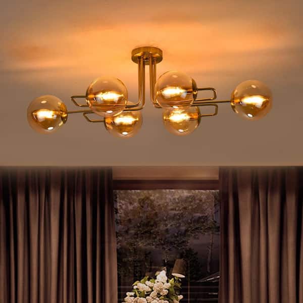 PAKOKULA 36.6 in. 6-Light Gold Sputnik Modern Linear Bubble Semi