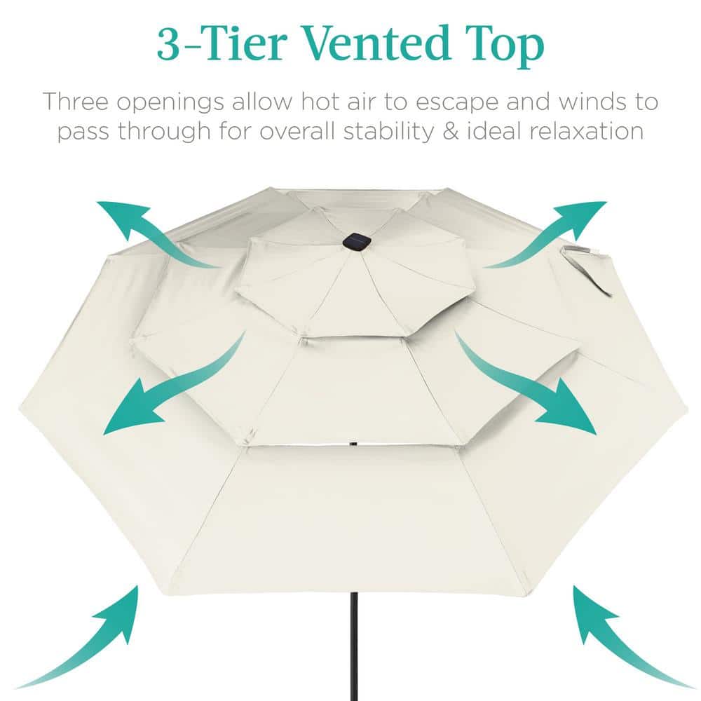 Ivory 10ft 3-Tier Solar Patio Umbrella with LED Lights