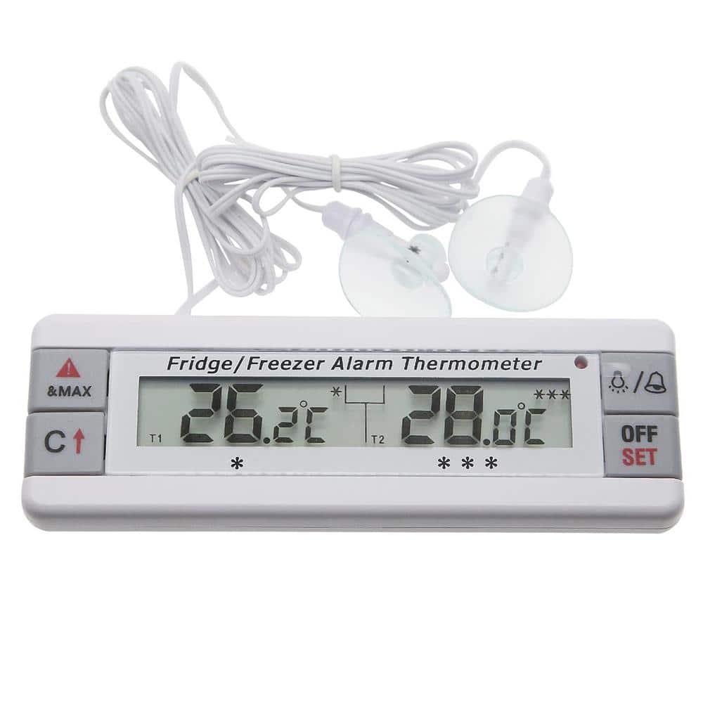 Refrigerator/Freezer Thermometer with LED Alarm Indicator Max/Min Memory & 