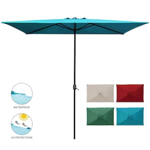 10 ft. x 6.5 ft. Rectangular Market Patio Umbrella Outdoor with Push Button Tilt and Crank in Turquoise