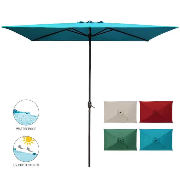 LAUREL CANYON 10 ft. x 6.5 ft. Rectangular Market Patio Umbrella Outdoor with Push Button Tilt and Crank in Turquoise