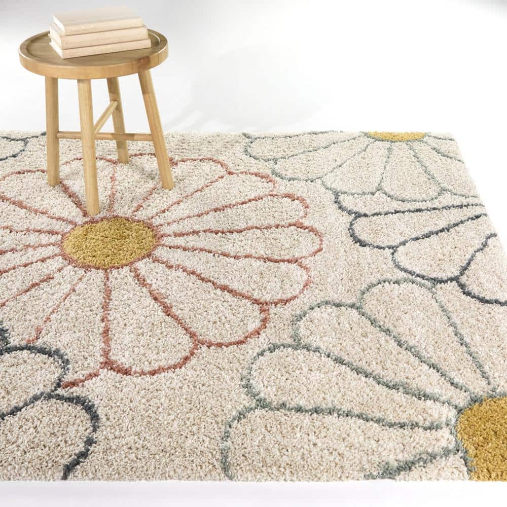 Sara Cream and Yellow Floral Kids' 4' x 6' Synthetic Rug