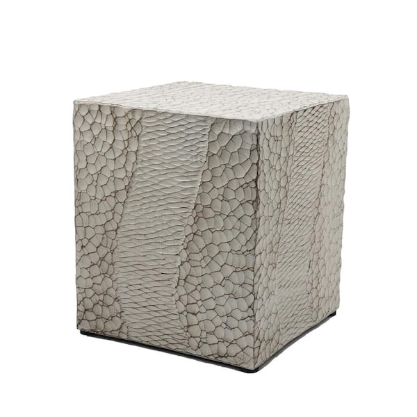 Cesicia Antique White Square Wood Stump Outdoor Coffee Table