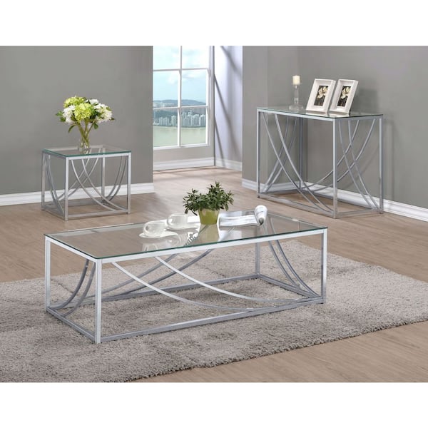 Coaster Lille 19.75 in. Chrome and Clear Square Glass End Table